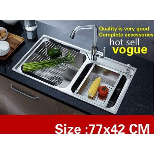 Free shipping Apartment kitchen double groove sink vogue do the dishes 304 stainless steel standard hot sell 770x420 MM