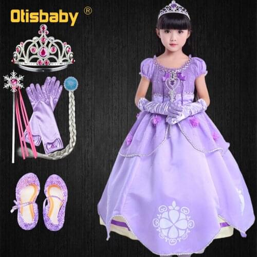 Glitter Girls Princess Sofia Dress Kids Masquerade Purple Floor Length Dresses for Girls Halloween Carnival Costume Child Gowns