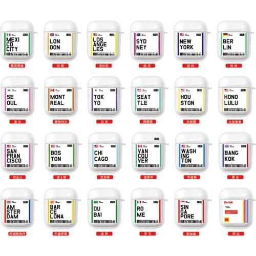 Fashion Air tickets for Airpods 2 1 Bluetooth Headset case INS Label Bar code US City letter Earphone Clear Soft TPU Cover coque
