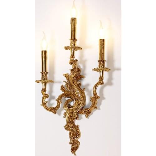 European Copper Gold Bracket Wall Lamps French Living Room Dining Room Bedside Into Corridor Villa Luxurious Sconces Wall Lights
