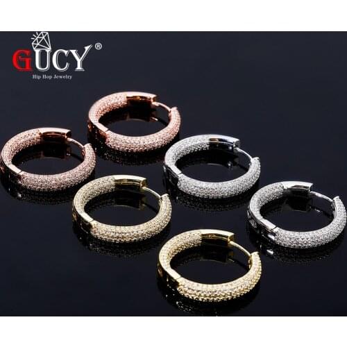 GUCY New Gold Silver Color Stud Earring For Men Women Full Cubic Zircon Earrings Fashion Hip Hop Jewelry Gift