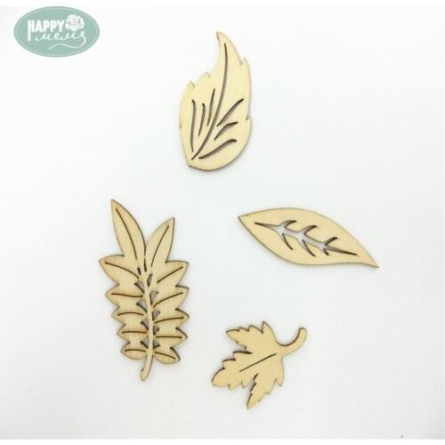 Happymems DIY Crafts Leafs Wood Shapes Decoration Laser Cut Embellishment Handmade Wooden Bois Scrapbook