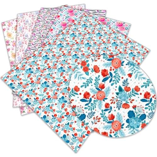 Floral Rose FlowerPrinted Pattern Printed Artificial Leather Cross Pattern DIY Sewing Material 22x30cm