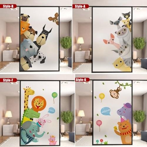 Cute Animal Privacy Stained Glass Film Electrostatic Window Film Decorative Vinyl for Screens Bathroom Home Window Glass Sticker