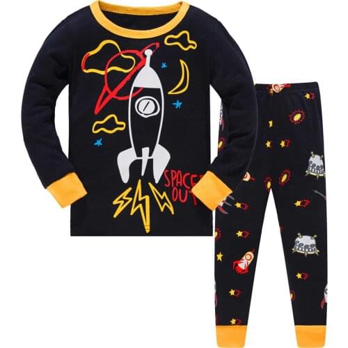 Cartoon Cute Pajamas Set for Boys Kids Rocket Airplane Sleepwear Baby Girls Clothes 2 Pieces Pants Autumn Children Clothing Suit