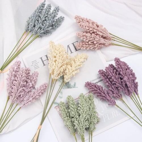 6Pcs/Pack Artificial Vanilla Mini Foam Berry Spike Artificial Flowers Bouquet for Home Plant Wall Decoration Cereals Plant Heap