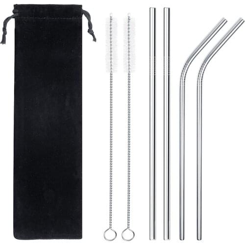 50sets of 200pcs Reusable Stainless Steel Straws with Travel Pouch Cleaning Brush Eco Friendly Metal Drinking Straws