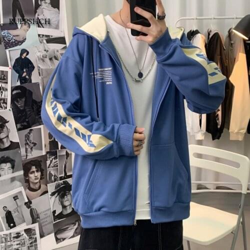 Mens Hooded Jacket Spring and Autumn Hip-Hop Sports Casual Windbreaker Mens Coat Coat Zipper Lightweight Jacket Men