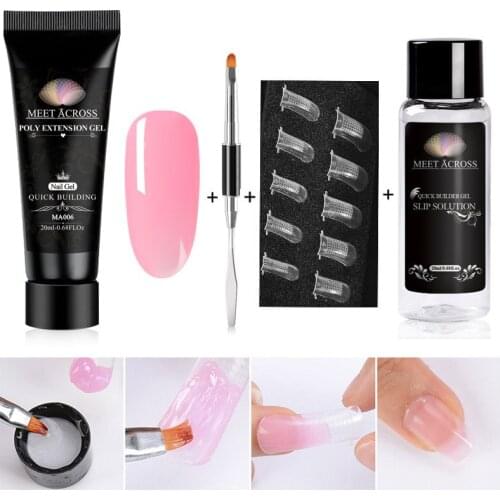 Clear White Pink Nail Extension UV Gel Set Kit With Nail Tips Form Brush Builder UV Gel For Nail Manicure Extending Nail Length