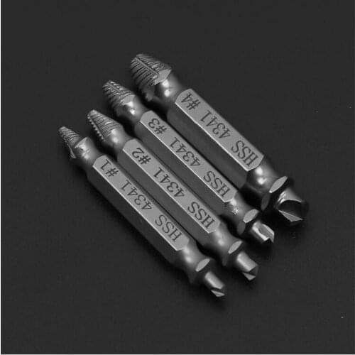 Free shipping 5PCS double head HSS4341 made damaged Screw Stud Bolt Extractor Remover Set Easy Out drill Tool Kit 1/4 Hex shank
