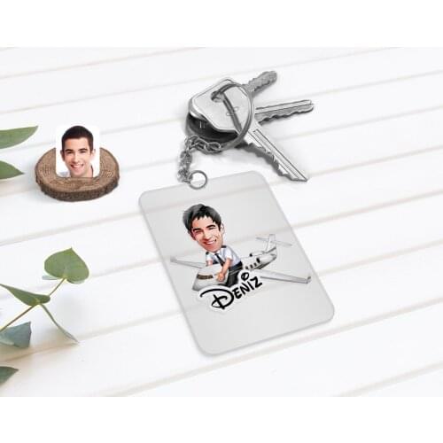 Personalized Men 'S Captain Pilot Caricature Of Transparent Plexiglass keychain