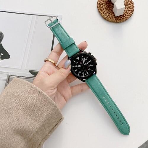 For Samsung Galaxy watch active2 Lychee Texture Leather 304 Stainless Shape Buckle Strap for Samsung Watch 20mm 22mm Wristband