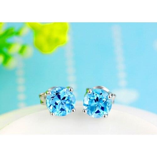 Luxury Female Aquamarine Stone Earrings Crystal 925 Sterling Silver Wedding Earrings For Women Vintage Double Stud Earrings