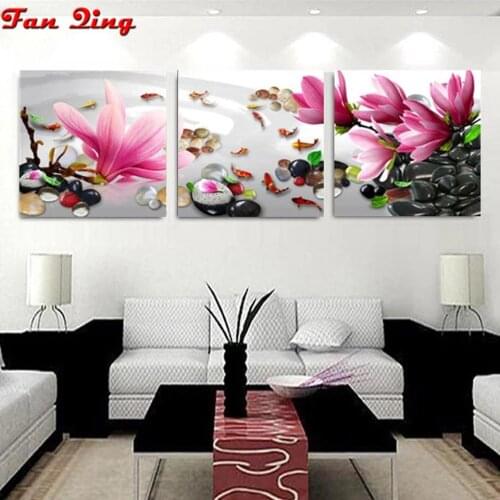 Triptych Diamond Painting Magnolia Flowers Mosaic Full Square/Round Rhinestone Embroidery Cross Stitch 3 Piece Home Decor