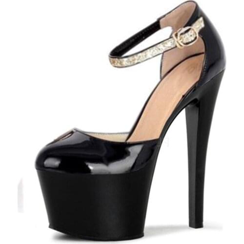 Shoes Woman Pumps Buckle Strap Wedding Party Shoes Patent Leather 17CM Thin High Heels waterproof Office & Career womens shoes
