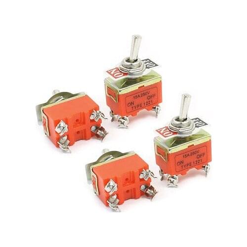 ON-OFF DPST 4 Screw Pin Rocker Type Toggle Switch AC 250V 15A E-TEN1221 4pcs