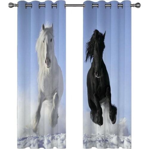 Window Curtain Drapes 3D Horse Curtains For Living Room Bedroom Cool Kitchen Door Curtain Drapes Decoration
