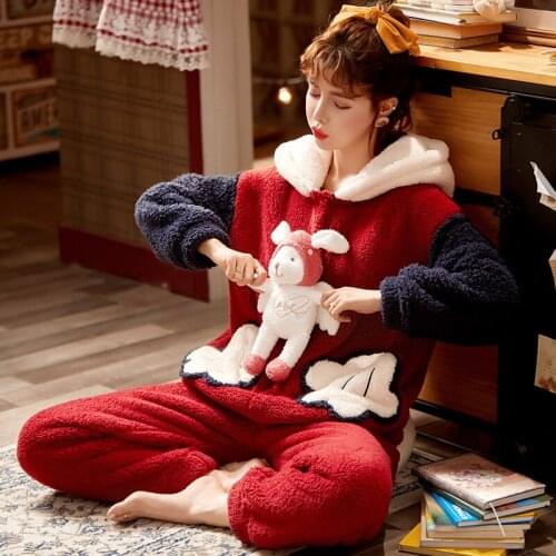Women Sleepwear Sherpa Winter Pajamas Loose Version One-Piece Plus Size Cartoon Nonopnd Keep Warm Inspissate Nightgown женский