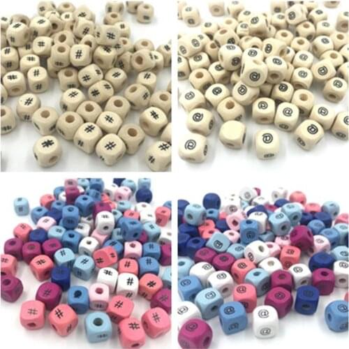 DIY 100pcs Cube wood color multicolor wooden beads @ # symbol spacer bead decoration 10x10mm