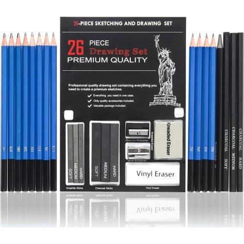 26Pcs/Set Drawing Pencil Set Wood Professional Art Supplies Sketch White Charcoal Pencils Art Painting Stationery
