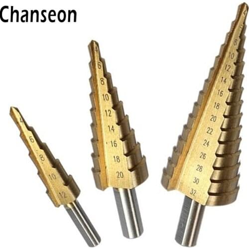 3pcs/Set 4-12/20/32mm Cut Tool Large Step Cone HSS Spiral Grooved Step High Speed Steel Drill Bit Hole Cutter