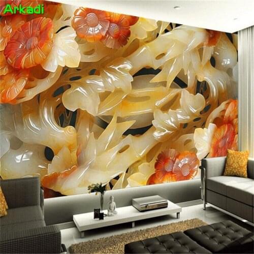 3D HD jade classic fresco TV background wall design wallpaper Chinese style pattern living room home decoration