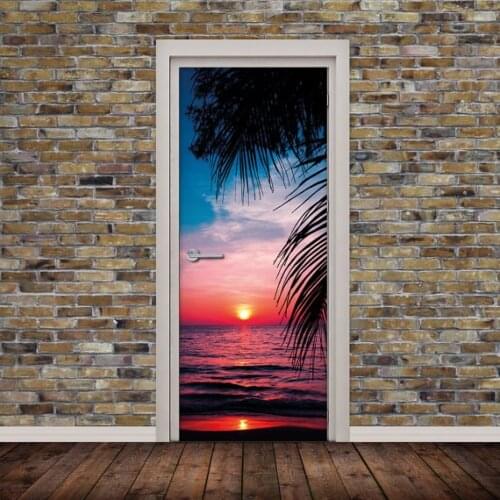 3D Tropical Sunset Door Mural Wallpaper mural Wall Print Decal Wall Deco Wall Mural Photo self adhesive door wrap