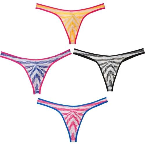 4PCS/Lot Fashion Ripples Bikini Men Underwear Sexy Pouch Mens Thongs Mini G-Strings Striped Male Underpants T-Back