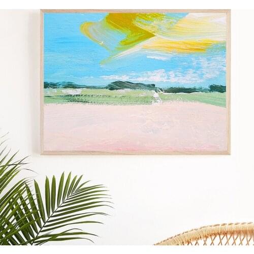 Abstract Landscape Watercolor Painting Yellow Blue Green Colors Canvas Prints Nordic Poster Wall Art Pictures Living Room Decor