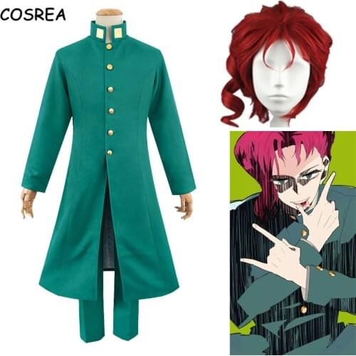 Anime Jojo Jojos Bizzare Adventure Cosplay Costume Mens Kakyoin Noriaki Battle Suit Wigs JoJos Clothes Halloween Carnival Party