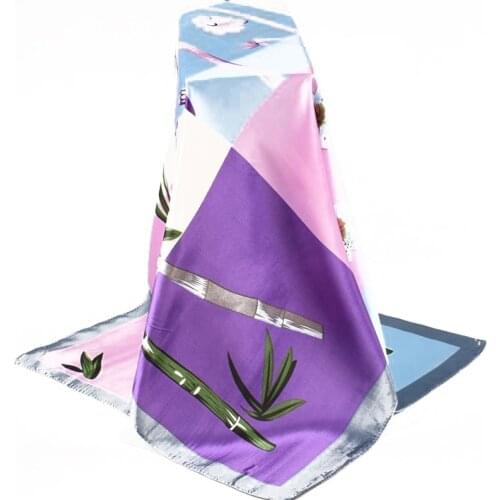 Bamboo Silk Scarf Women Foulard 90*90cm Square Leaves Head scarfs Ladies Elegant Shawl Wrap Female Hijab Flowers plant Scarves