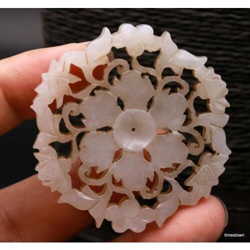 Big Treasure TopUnique Chinese Hetian Jade Elegant Beauty Flower Totem Bi Disc Pei Pendant Carving Timestown 20201126A