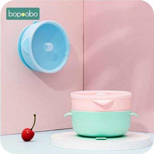 Bopoobo BPA Free Silicone Bowl Double Ears Baby Feeding Supplies 1PC Baby Silicone Chewing Food Grade Newborn Accessories Teeth