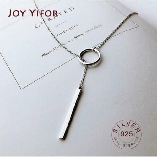 925 sterling silver Hot Sale Circle Strip Long Chain Necklace collares kolye bijoux femme Choker Necklace