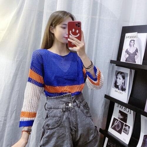 Cheap wholesale 2021 spring summer autumn new fashion casual warm nice women Sweater woman female OL striped sweater Ay132