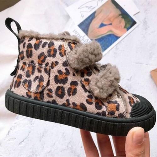 Childrens Winter shoes 2021 Boys' canvas shoes high top boots Kids warm shoes Princess Leopard fashion warm boots XZ20020