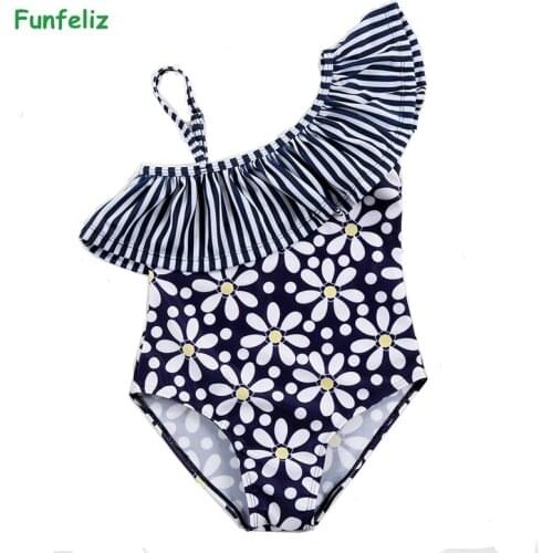 Funfeliz Girls swimsuit 2-12 Years Floral Print One Piece Swimwear for Children 2018 Quality Children Bather Girl Bathing Suits