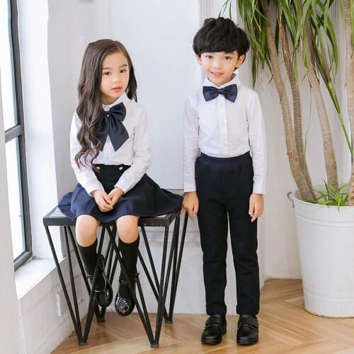 Children Korean Japanese Student Formal Preppy School Uniforms for Girls Boys Kids Shirt Top Pleated Skirt Pants Tie Clothes W49