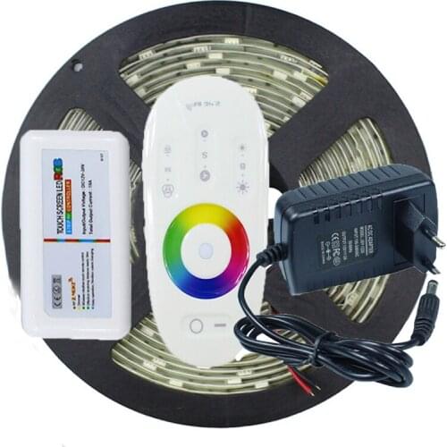 1Set 5M 150Leds 5050 RGB Led Strip LED Tape Ribbon Waterproof + 1PC 2.4G RGB Touch Sensor Controller + 1PC 12V 2A Power Adapter