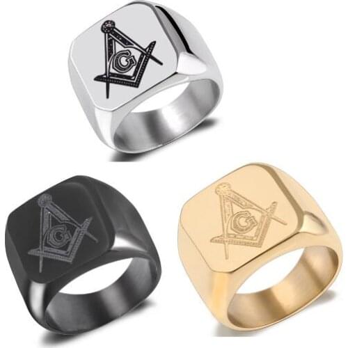 Masonic Freemason Ring Titanium Stainless Steel Free Mason Rings 3 Colors Mens Fashion Jewelry Accessory Wholesale 10pcs/lot