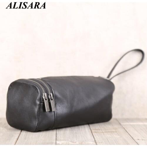 Alisara Mini Hand Bag First Layer Cow Leather Top Quality Women Casual Clutch Bag Unisex Simple Storage Wallet Cell Phone Purses