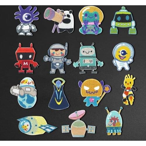 Cartoon One eyed aliens in outer space Embroidery Patch Iron on Extraterrestrial Patches for Clothes Applique DIY Decorative