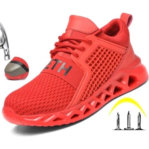 Mens Outdoor Breathable Mesh Steel Toe Anti Smashing Safety Shoes Mens Light Puncture Proof Comfortable Work Shoes Safety Boot