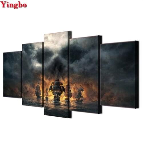 Full Square/Round Drill 5D DIY Diamond Painting 5 Pcs Skull Cloud Mist Sailboat Embroidery Beads Cross Stitch Kits Mosaic Decor