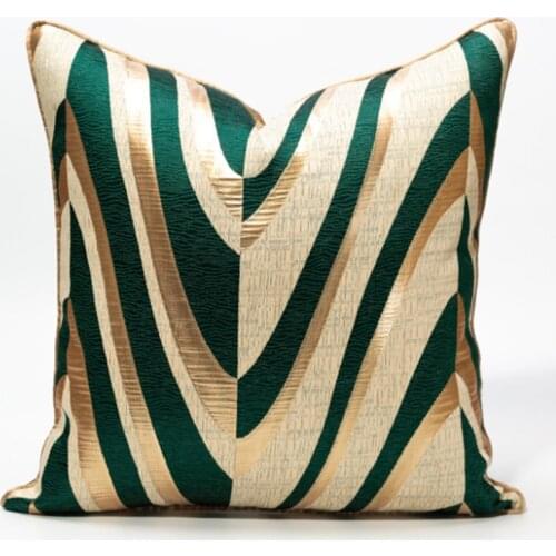 Golden Green Striped Jacquard Cushion Cover Bedroom Sofa Waist Backrest Pillowcase High Precision Home Hotel Decorative Pillows