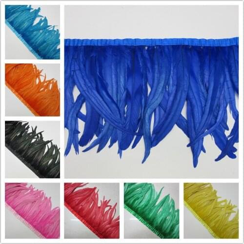 Wholesale 10 yards 25-30CM Chicken Cock Feathers Trim Cloth Sideband Rooster Tail Feather Trims Clothing Wedding DIY Decoration