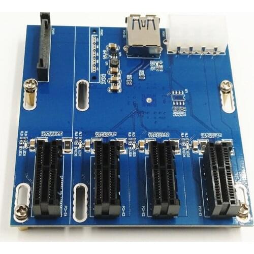 PCI-E to PCIe Riser Card Adapter 4-port PCI-Express 1X Slot Expansion Card with SATA 15pin & 4pin Power Supply + USB 3.0 Cable