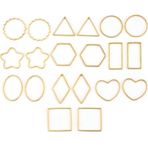 20pcs Gold Silver Color Copper Geometric Open Bezel Frame Charms Pendants For DIY Earring Necklace Jewelry Making Accessories