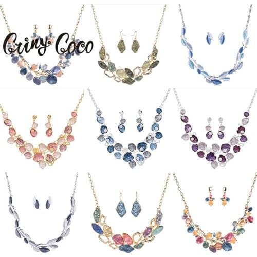 Cring Coco Women Gold Plated Jewelry Sets Original Design Leaf Drop Earrings Earrings Female Luxury Necklaces Set for Wedding