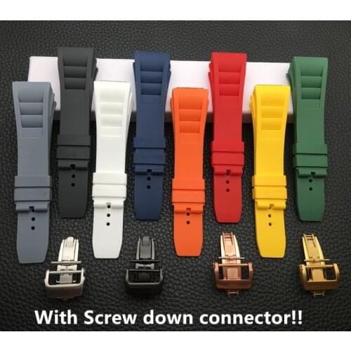 20mm Red Blue Green Waterproof Natural Rubber silicone Watchband For Richard And Mille strap Bracelet watch band screw connector